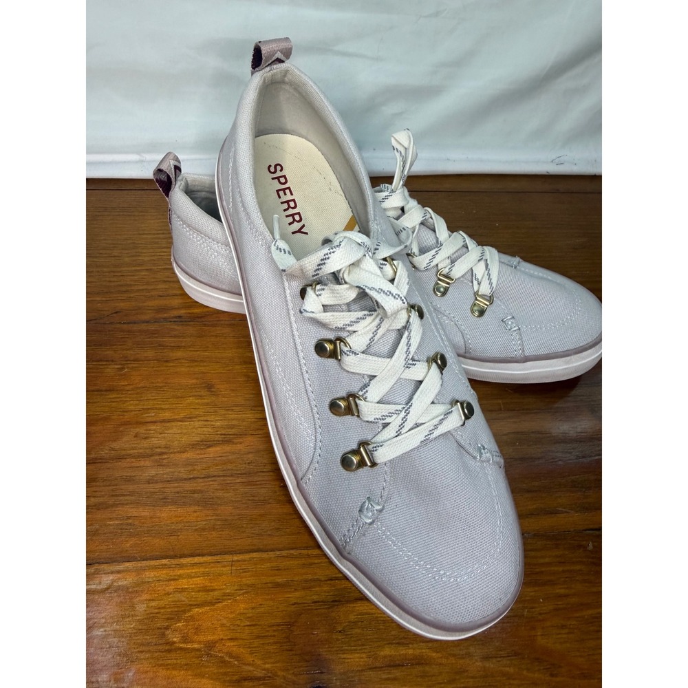 Sperry Crest Vibe Women's Sz 9 Grey Canvas Low Top Sneakers Coastal Boat preppy